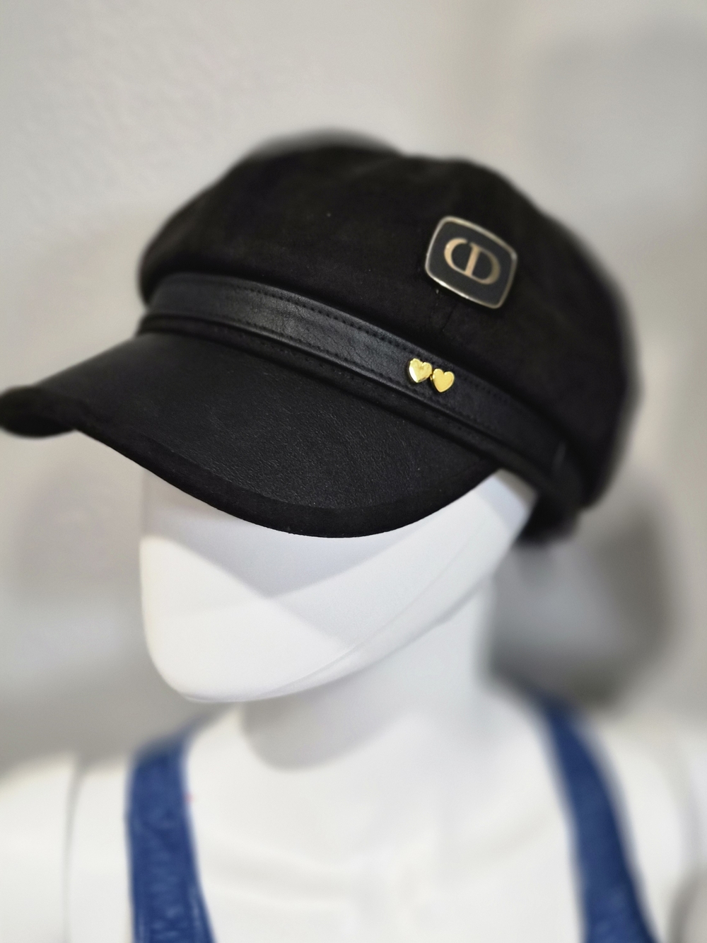 Dior Black Baker Boy Cap with Gold Accents